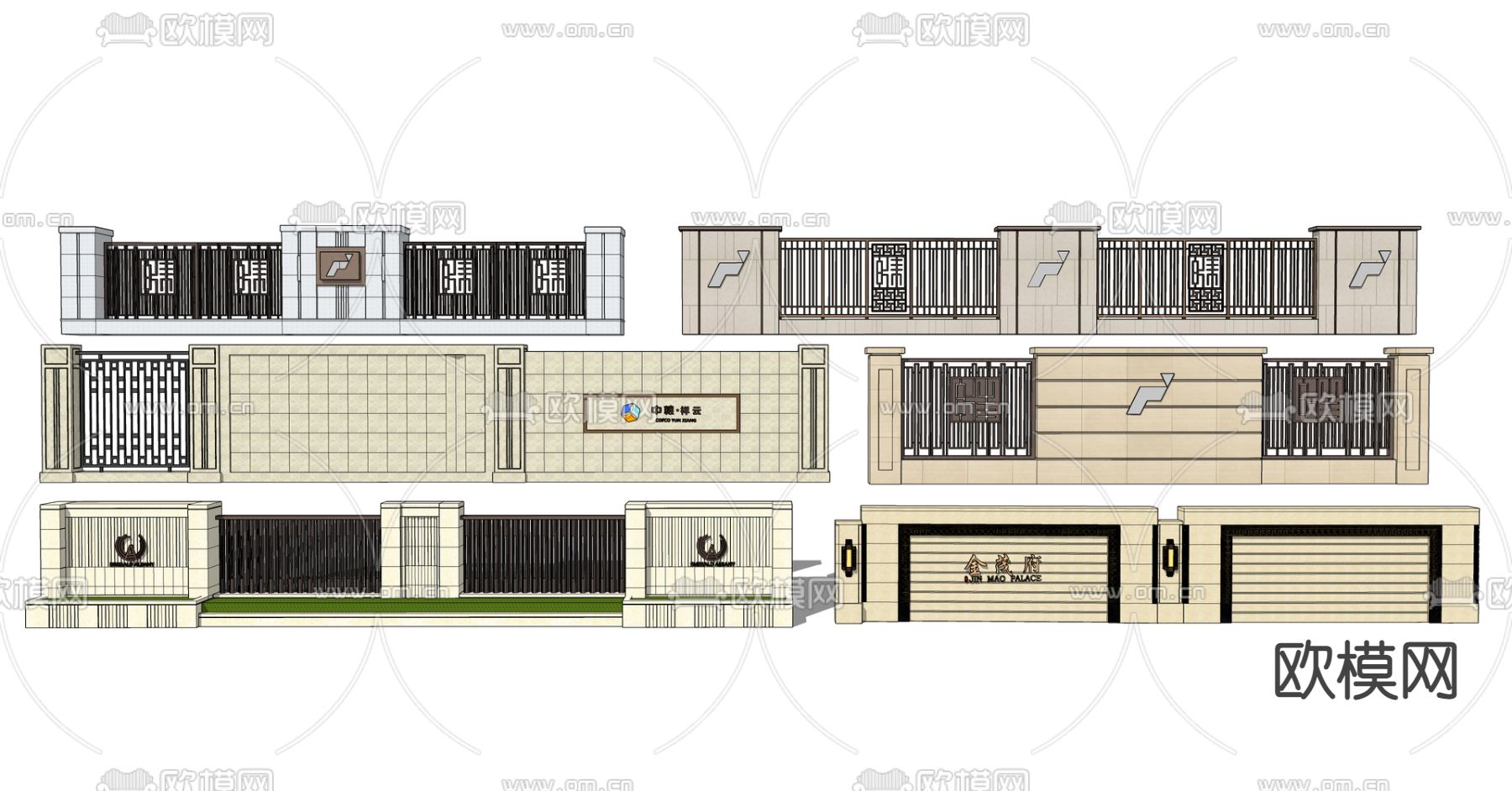现代小区景观围墙su模型下载