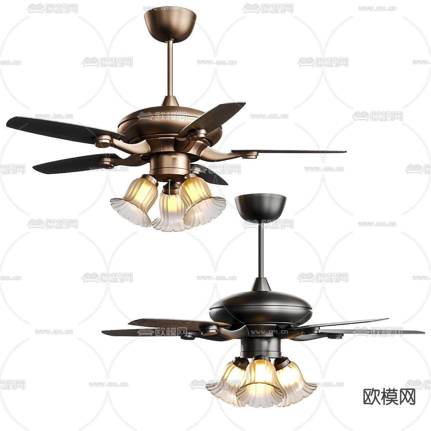 美式吊扇灯su模型下载（渲染图1）