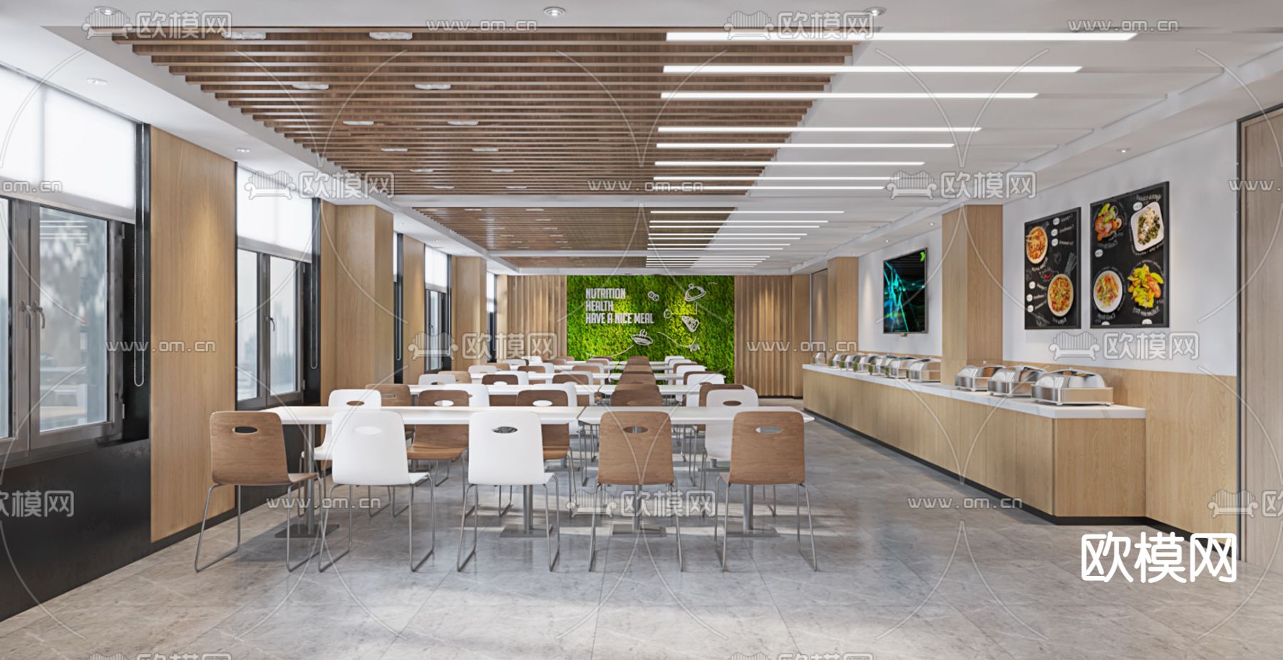 现代公司食堂3d模型下载（渲染图1）