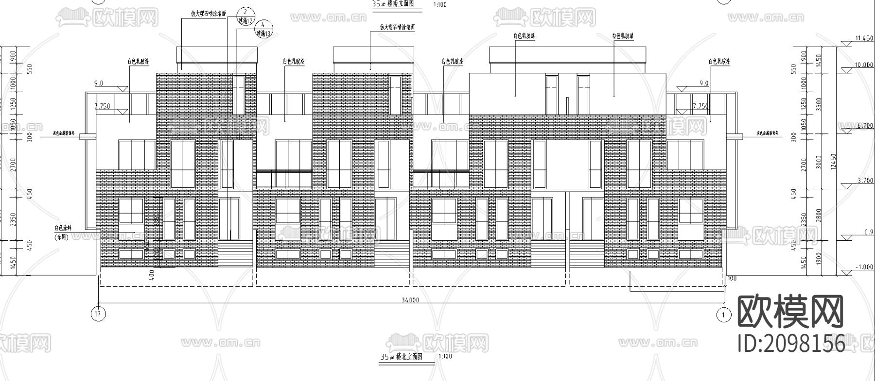 联排别墅CAD施工图下载（渲染图4）