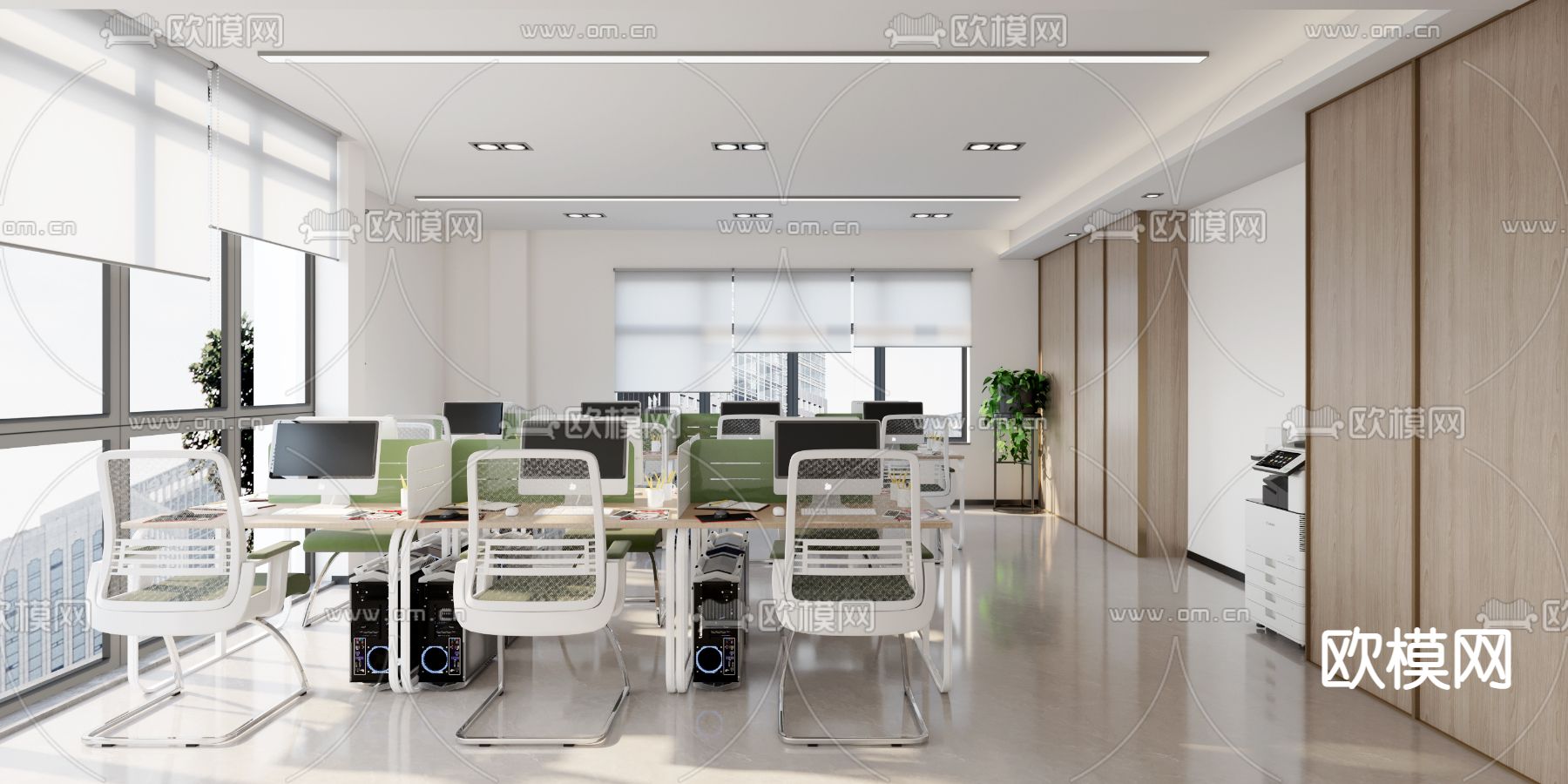 现代敞开式办公区3d模型下载_ID11930716_3dmax免费模型-欧模网