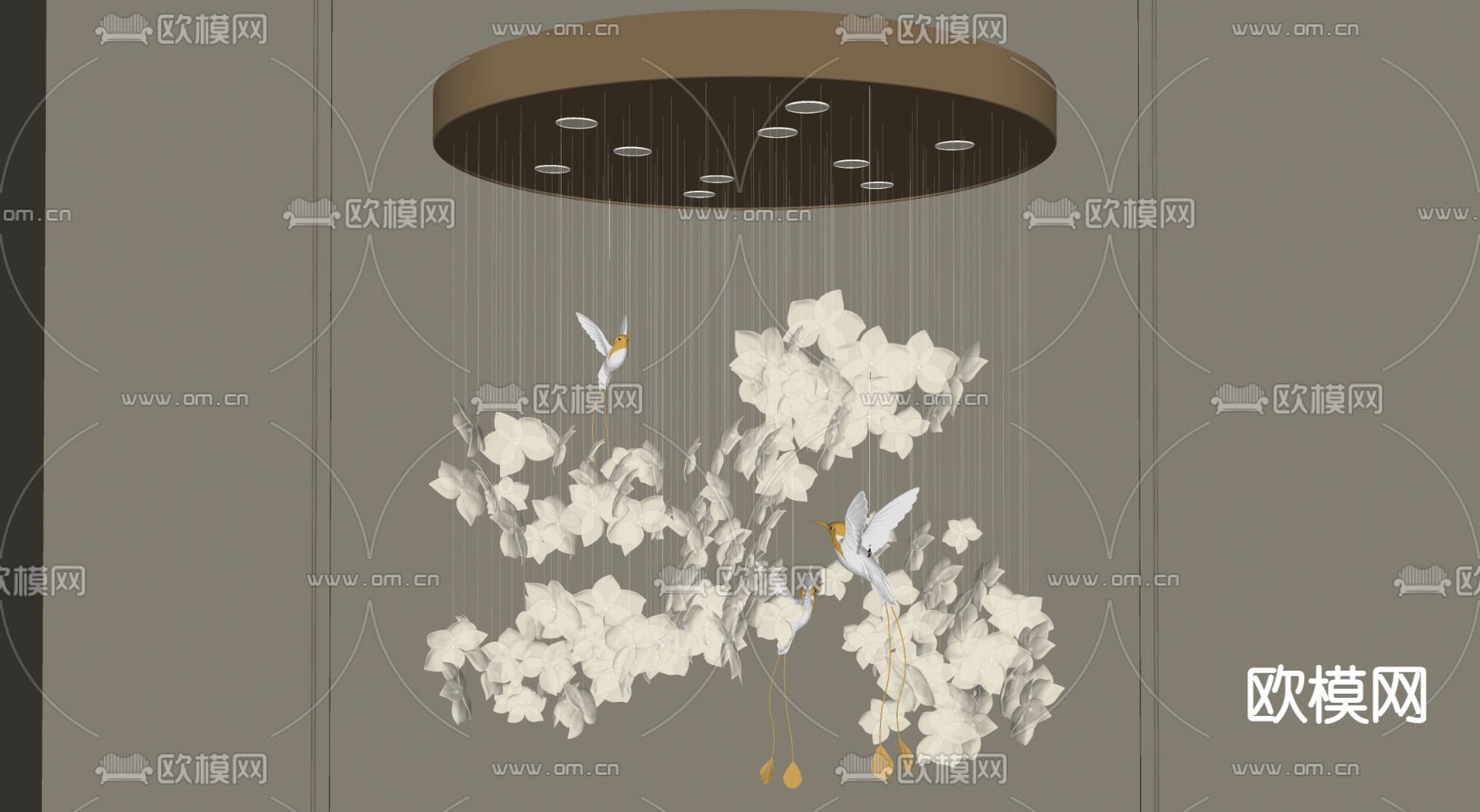 新中式花鸟吊灯su模型下载（渲染图2）