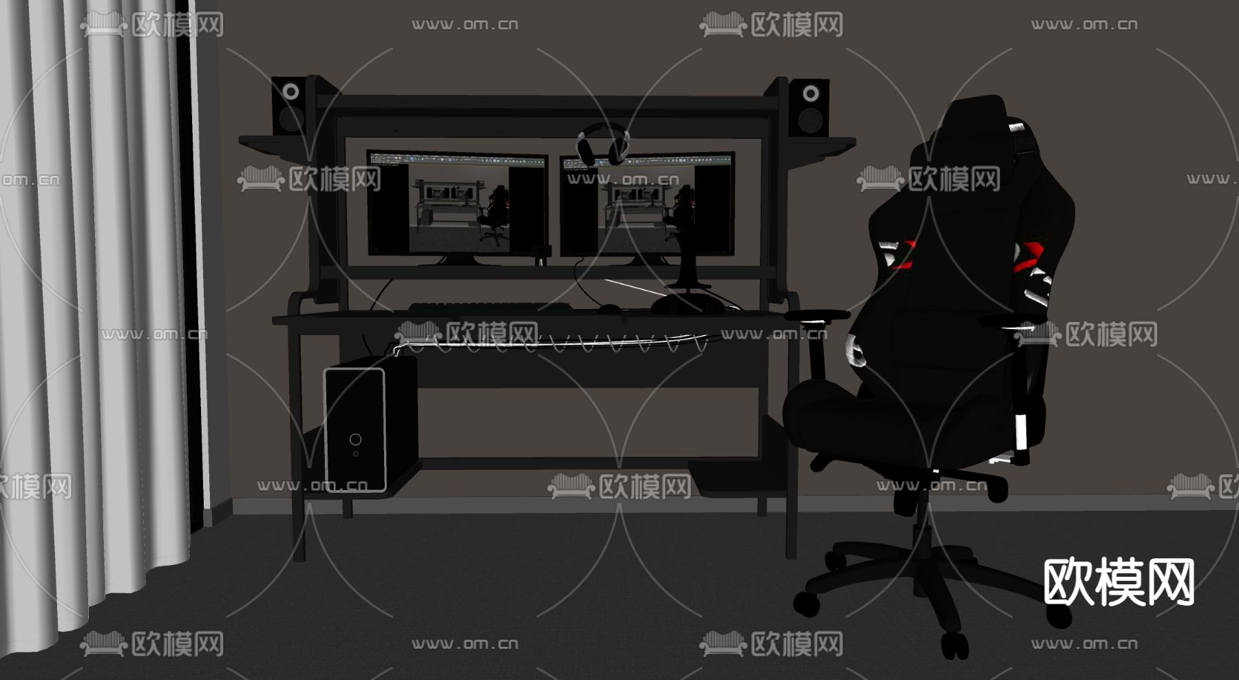现代电脑桌椅su模型下载（渲染图2）
