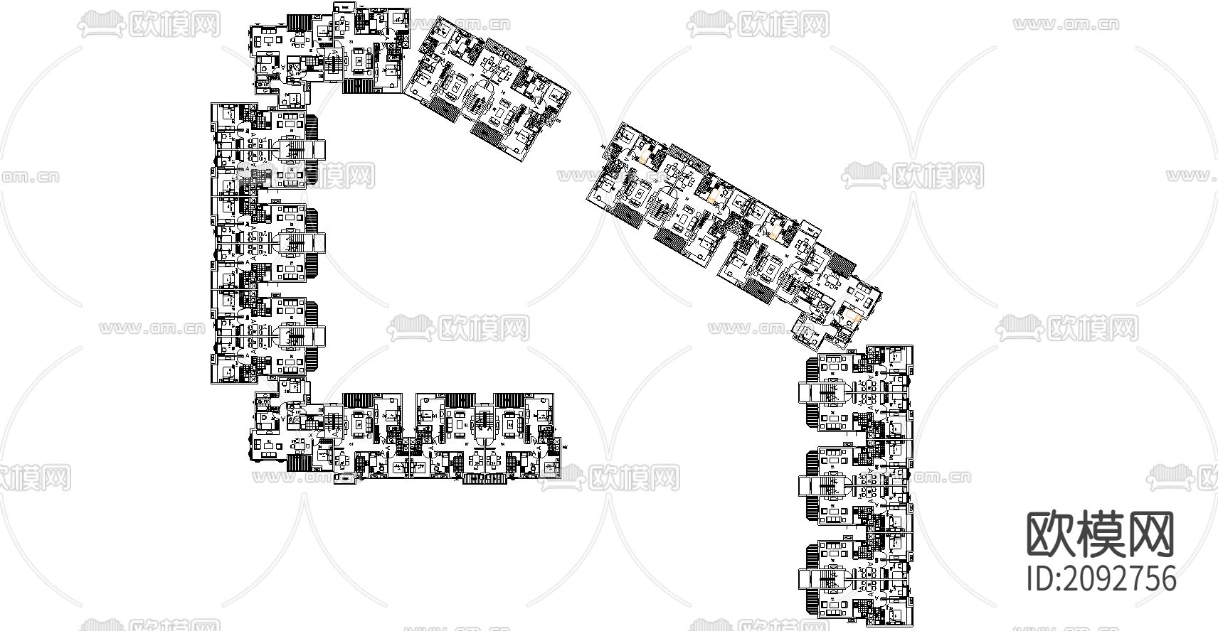 多层小高层典型组团CAD平面图下载（渲染图3）