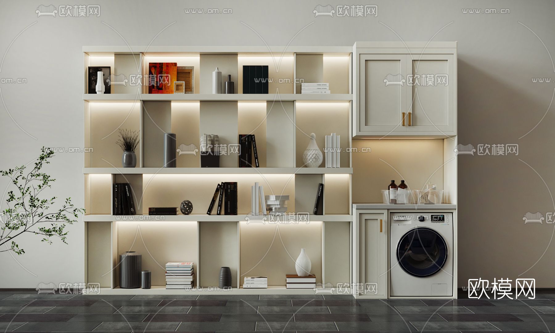 现代多功能书柜3d模型下载