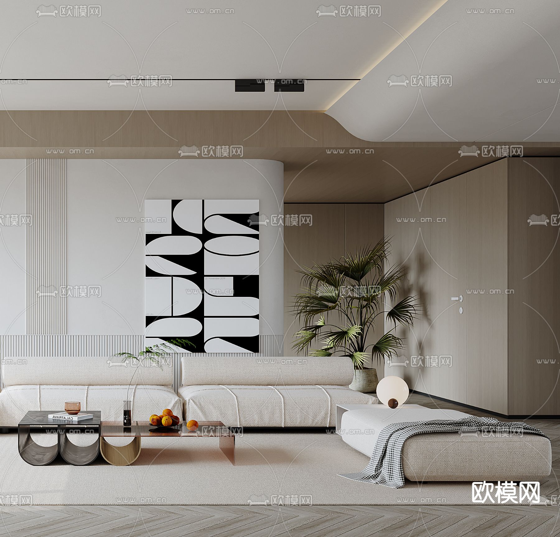 现代布艺沙发组合3d模型下载（渲染图3）