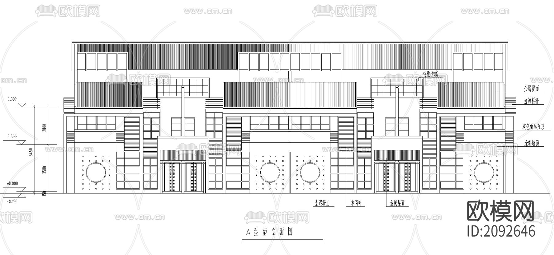 A型别墅平立剖面CAD图下载（渲染图3）