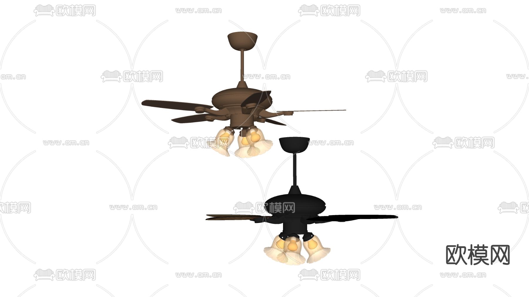 美式吊扇灯su模型下载（渲染图2）