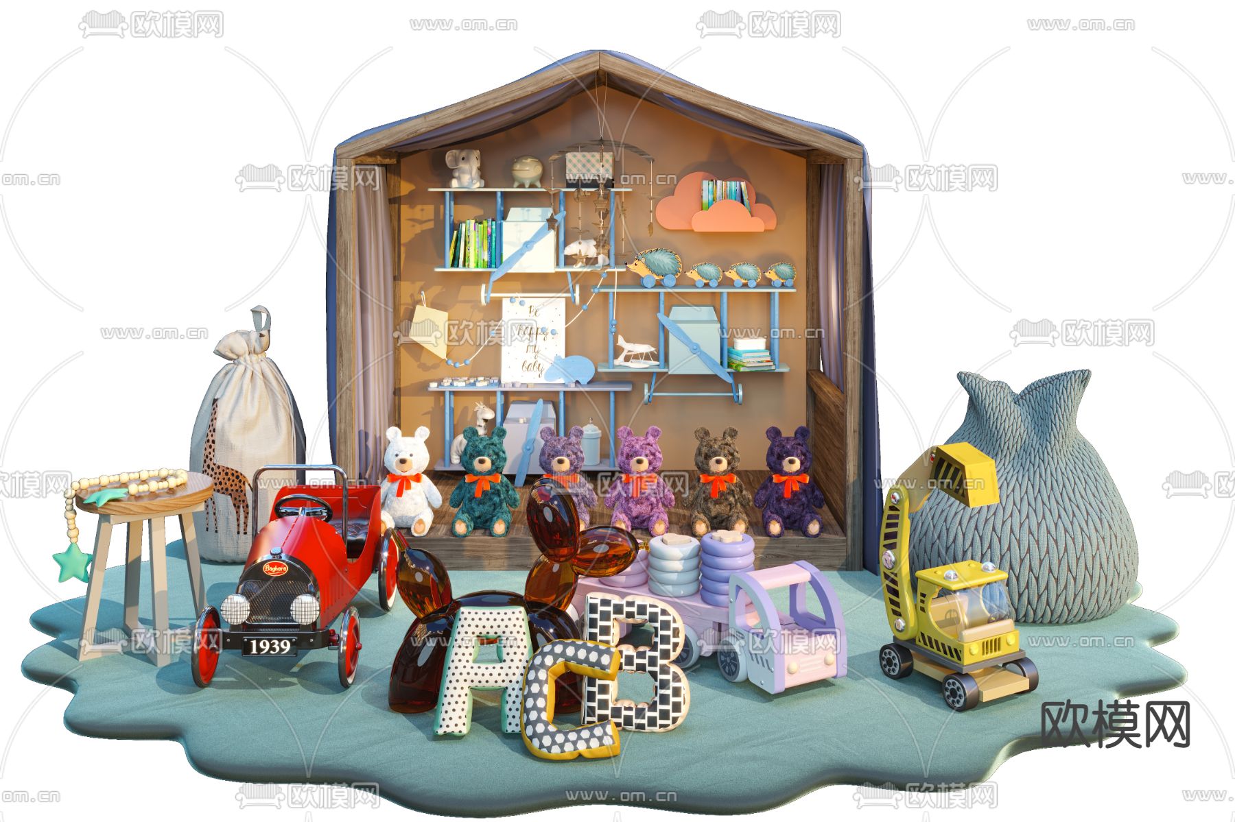 现代儿童毛绒玩具3d模型下载（渲染图1）