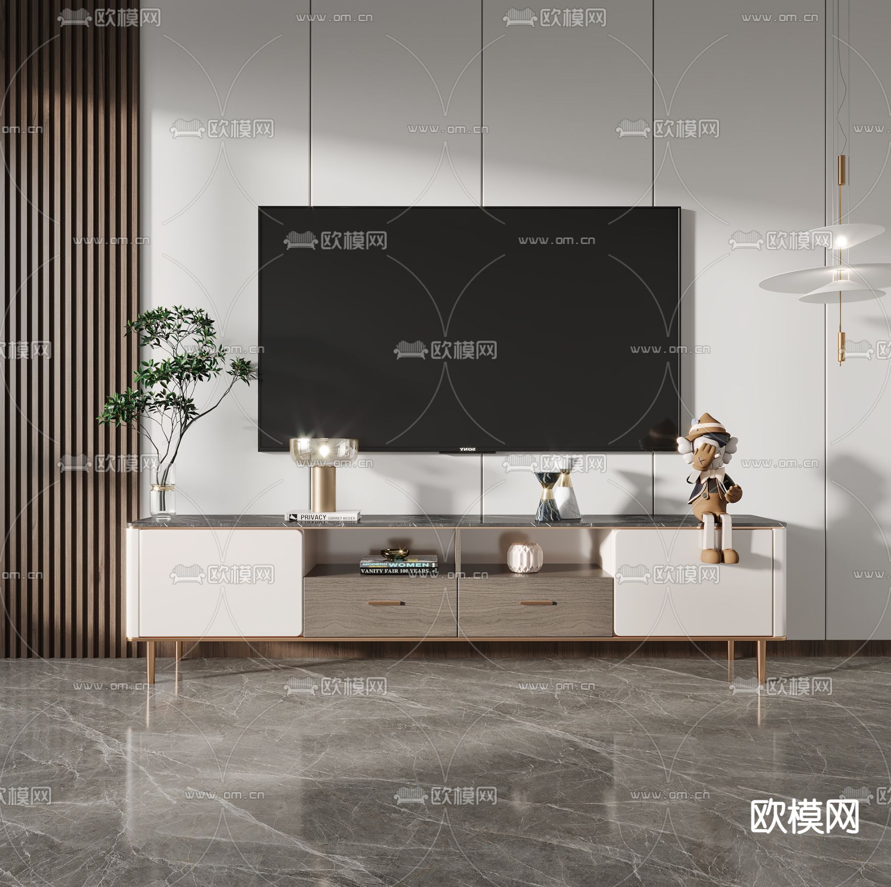 现代电视柜3d模型下载（渲染图1）