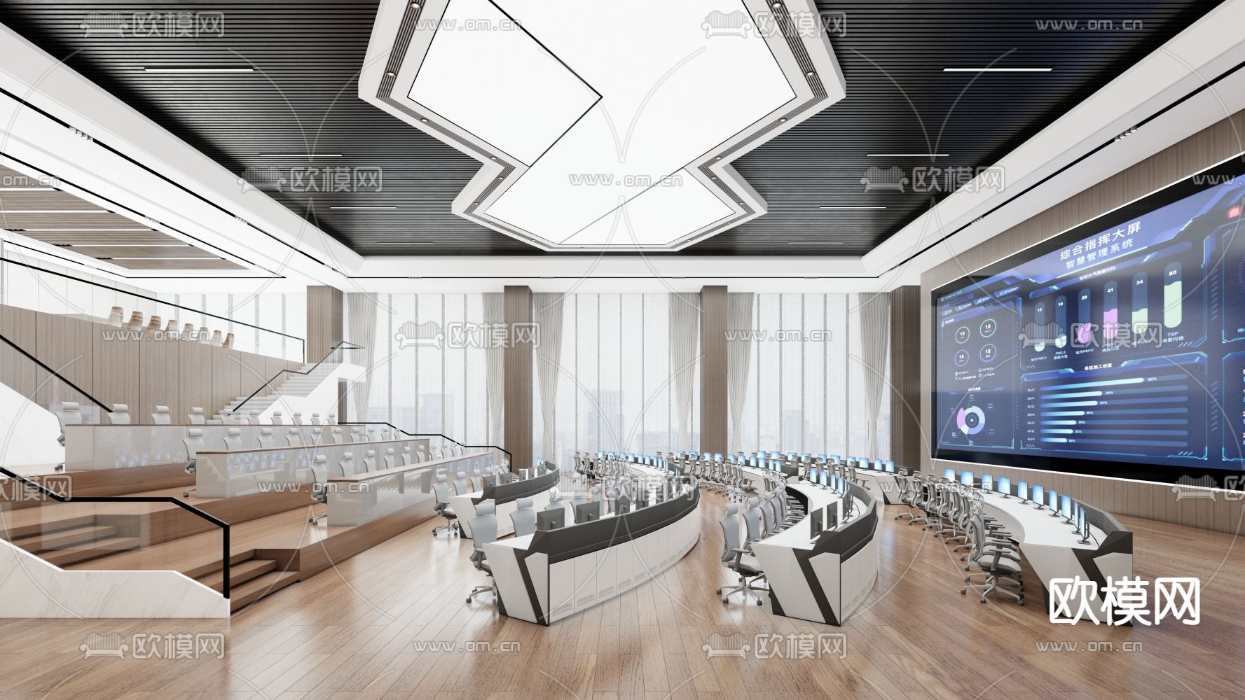现代指挥控制大厅su模型下载（渲染图1）