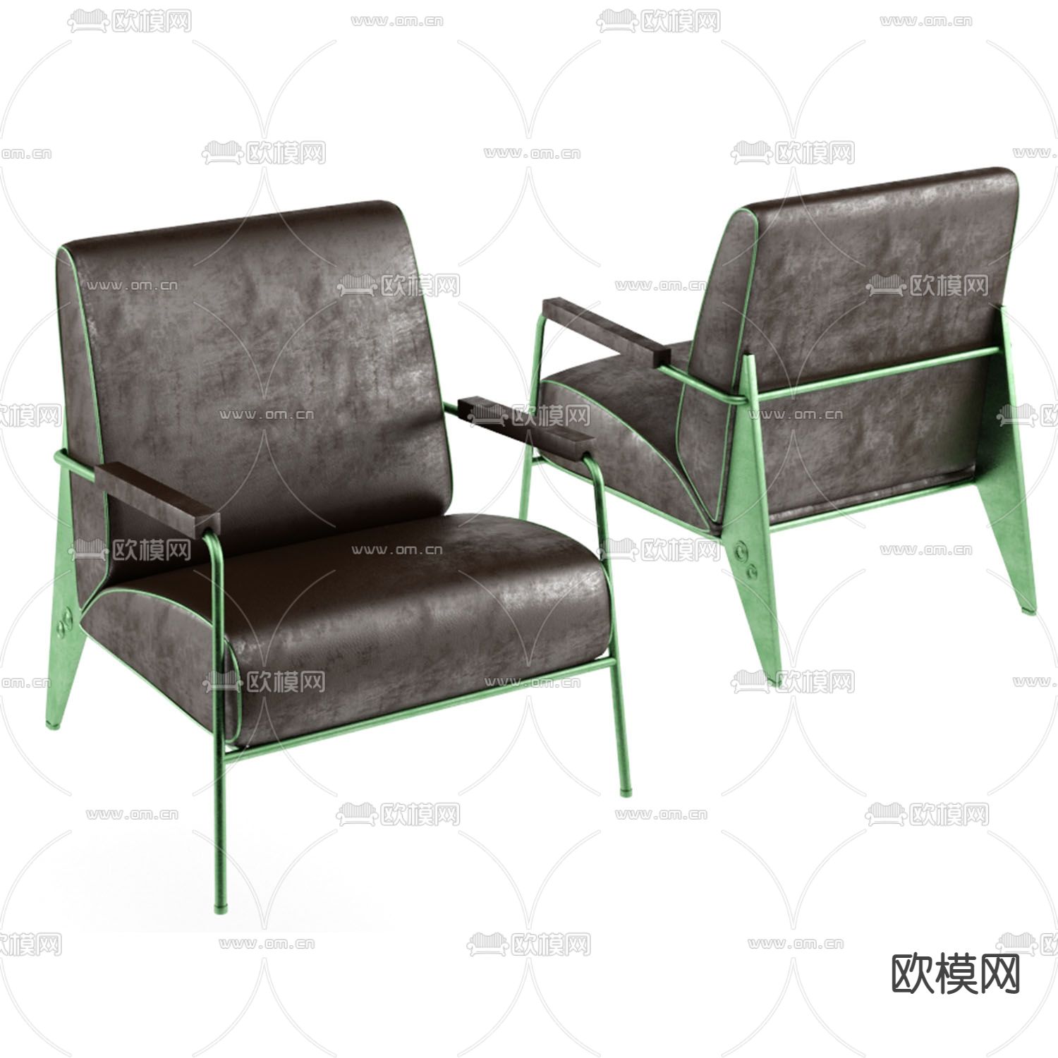 工业风金属皮革单人沙发免费3d模型下载