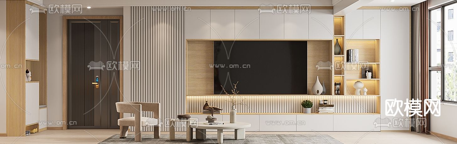 日式简约客餐厅3d模型下载（渲染图1）