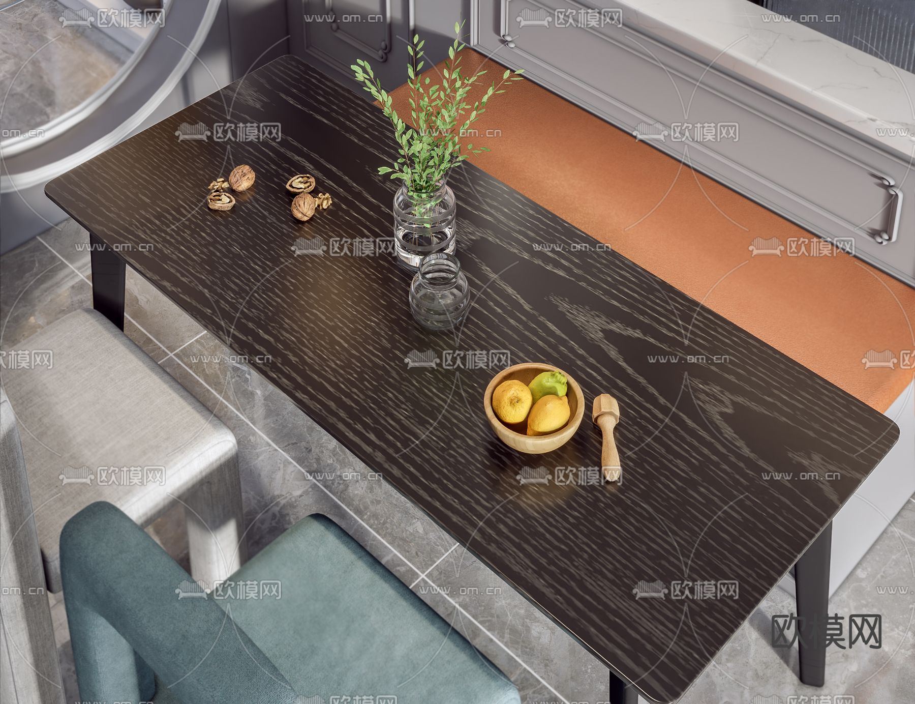 美式客厅餐厅3d模型下载（渲染图3）