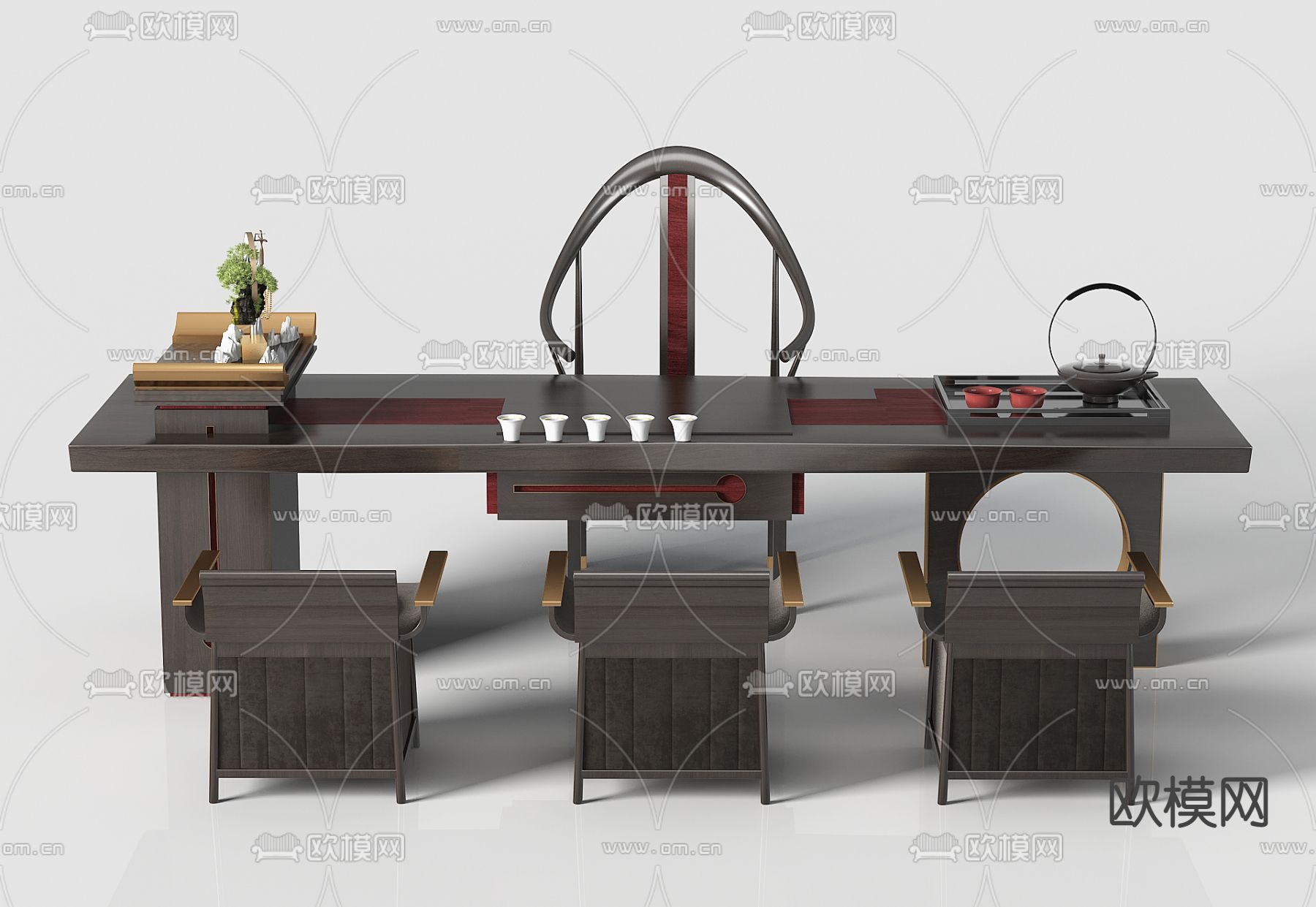 新中式实木茶桌椅3d模型下载