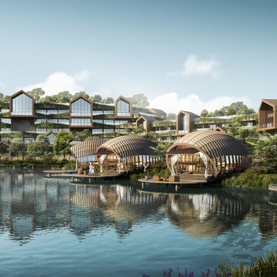 现代绿城温泉小镇建筑su模型