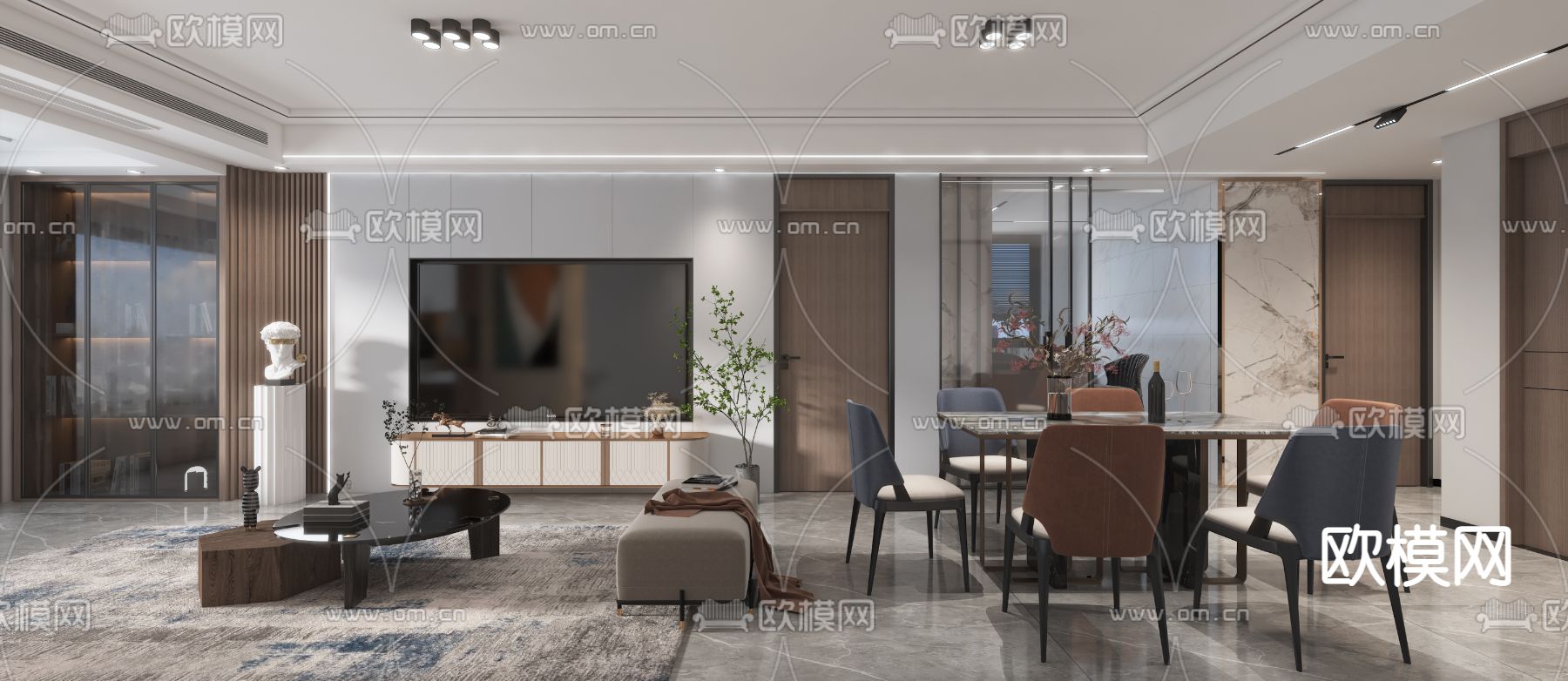 现代客餐厅免费3d模型下载（渲染图2）