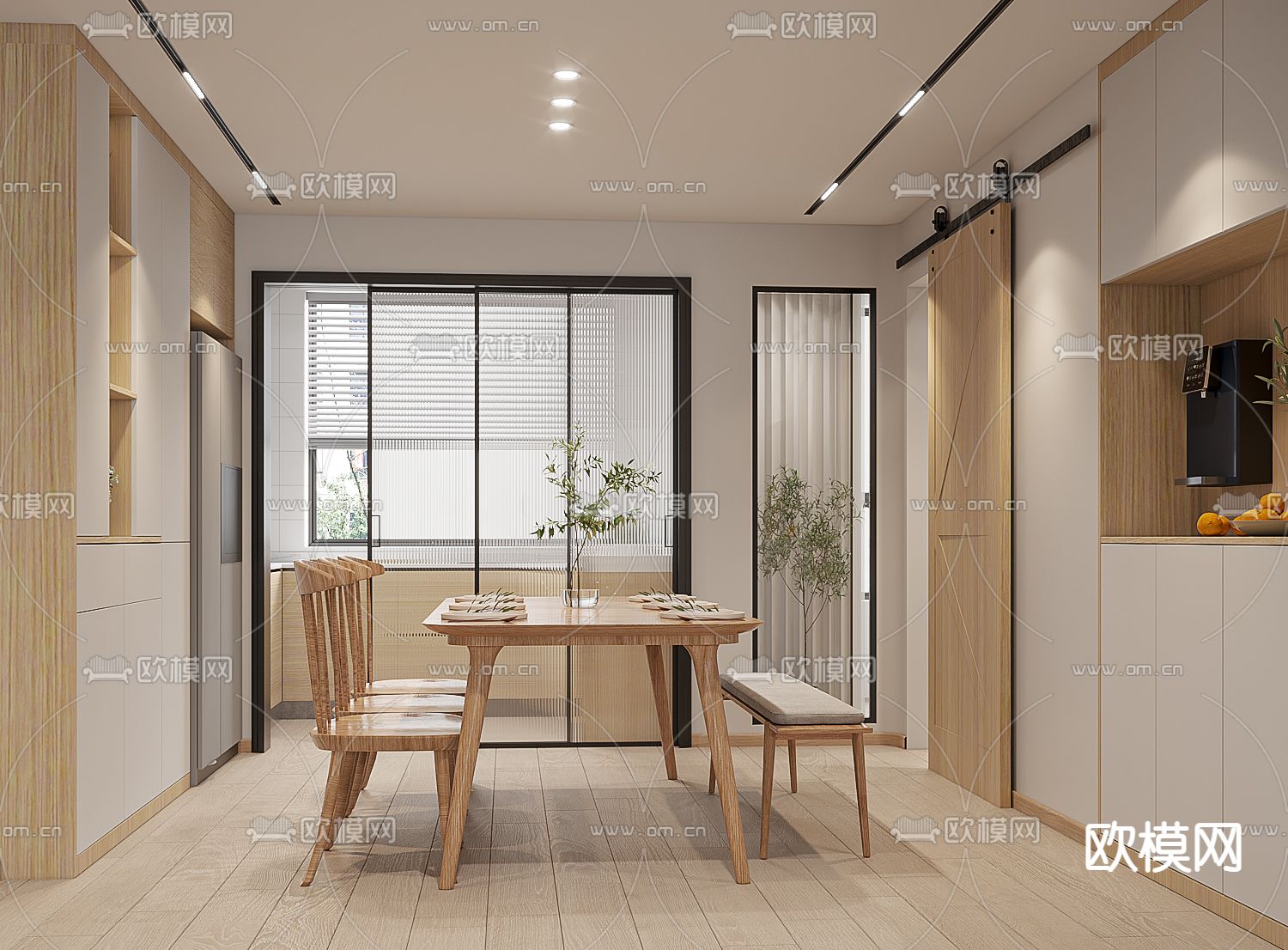 日式简约客餐厅3d模型下载（渲染图4）