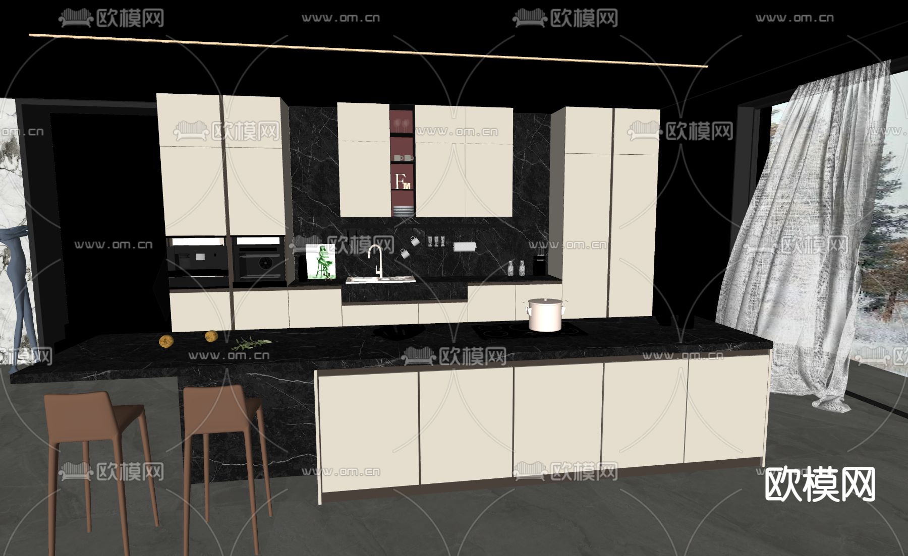 现代橱柜su模型下载（渲染图2）