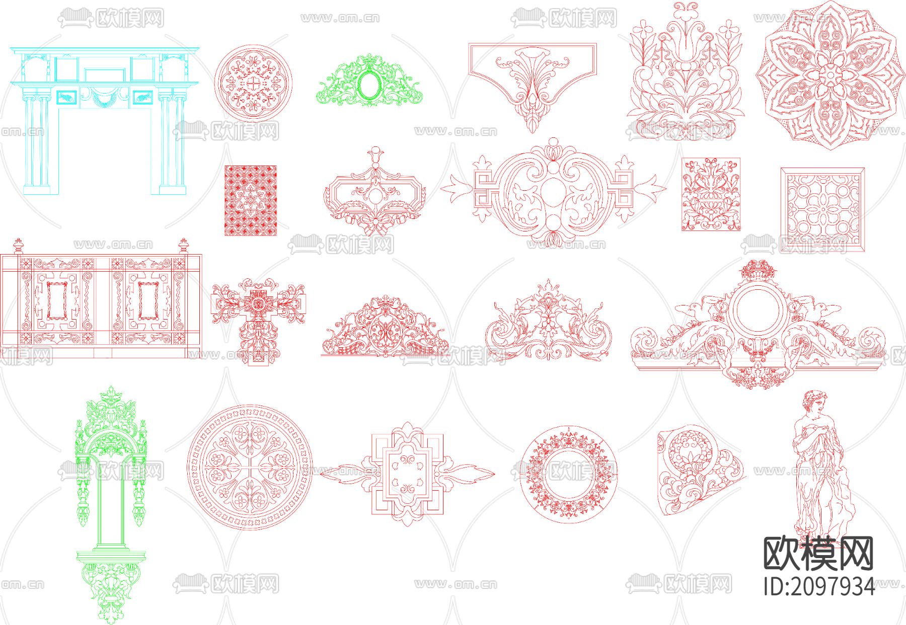 西式雕刻花样CAD图库下载