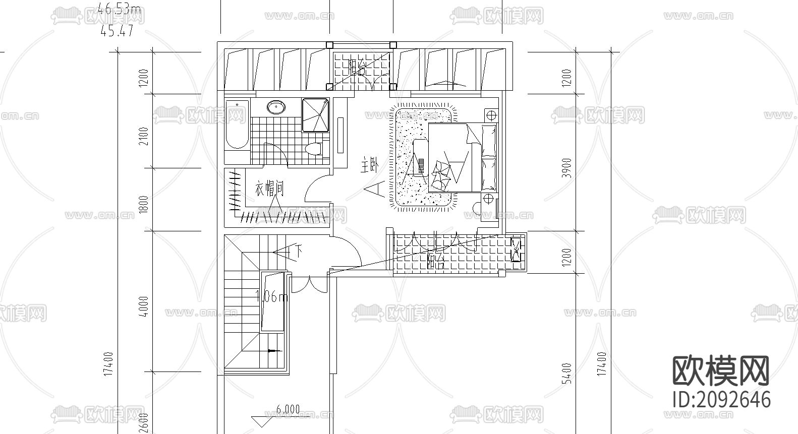A型别墅平立剖面CAD图下载（渲染图1）