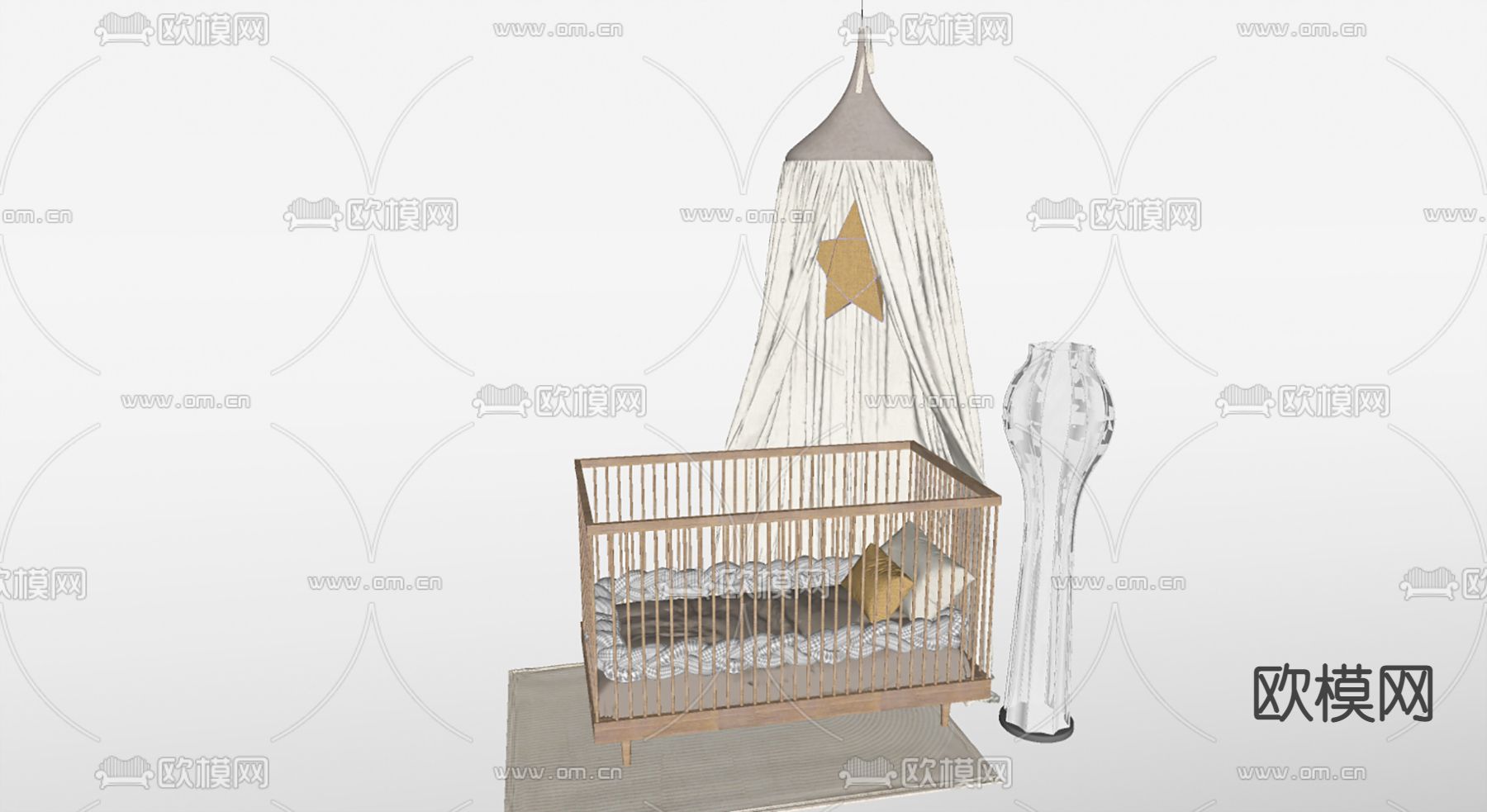 现代婴儿床su模型下载（渲染图2）