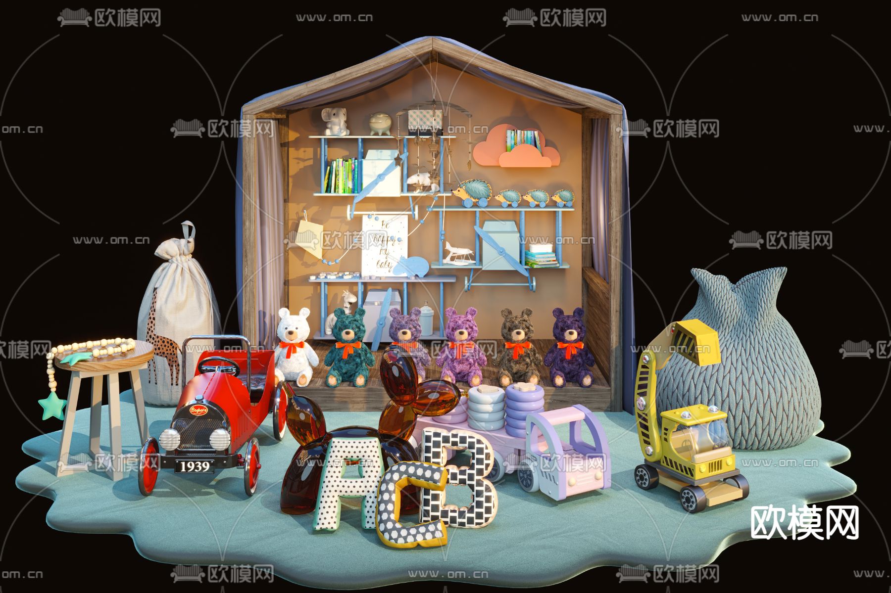 现代儿童毛绒玩具3d模型下载（渲染图2）