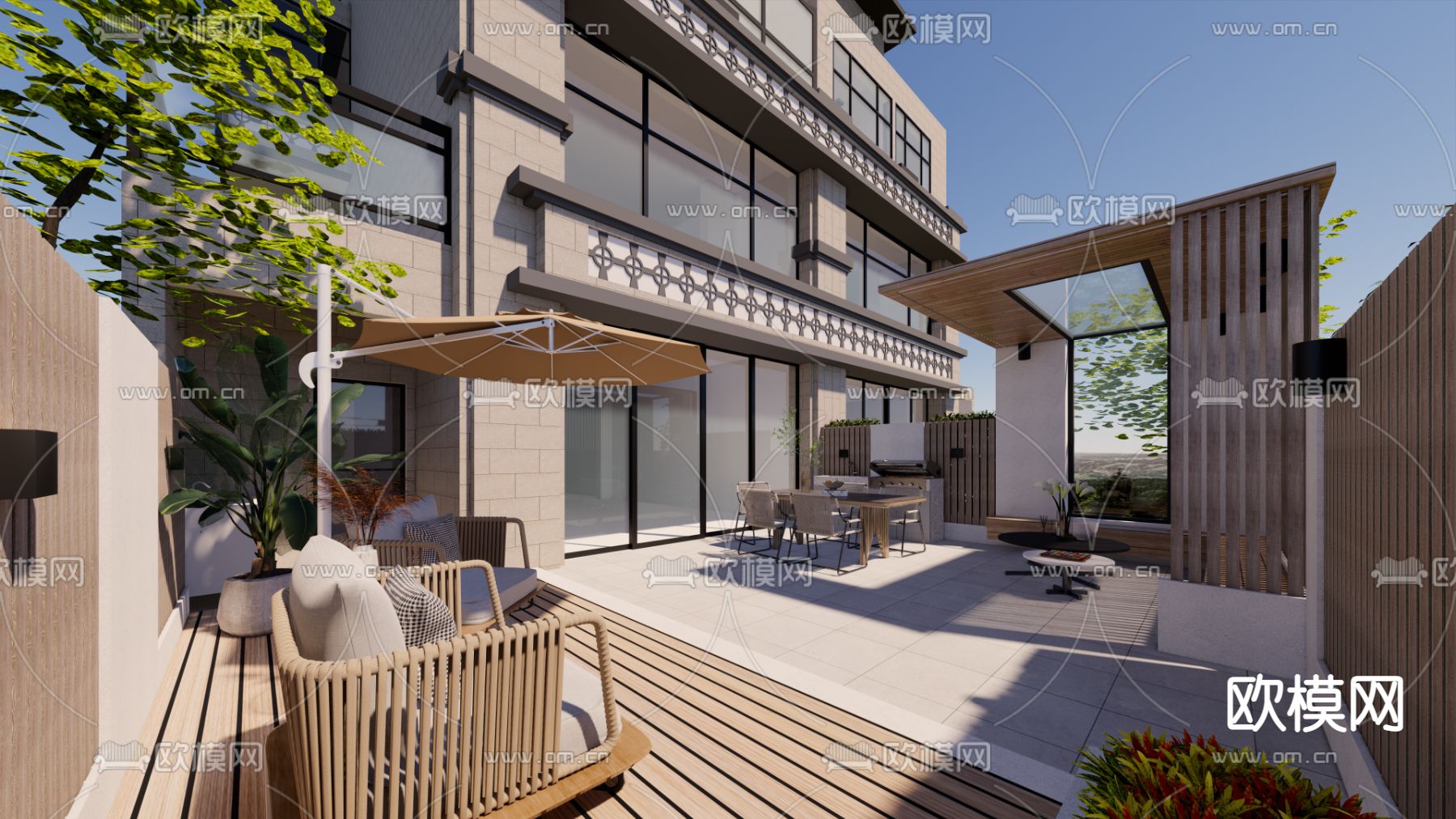 现代花园su模型下载（渲染图2）