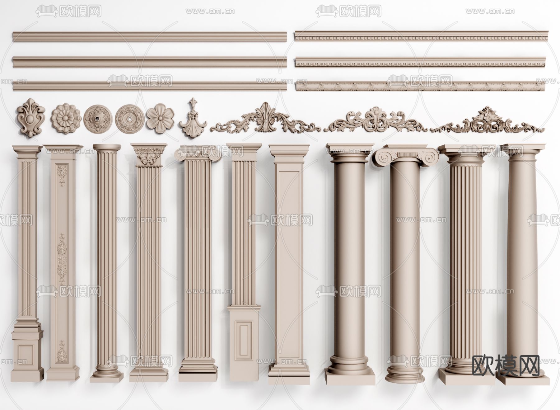 欧式石膏雕花线条罗马柱3d模型下载