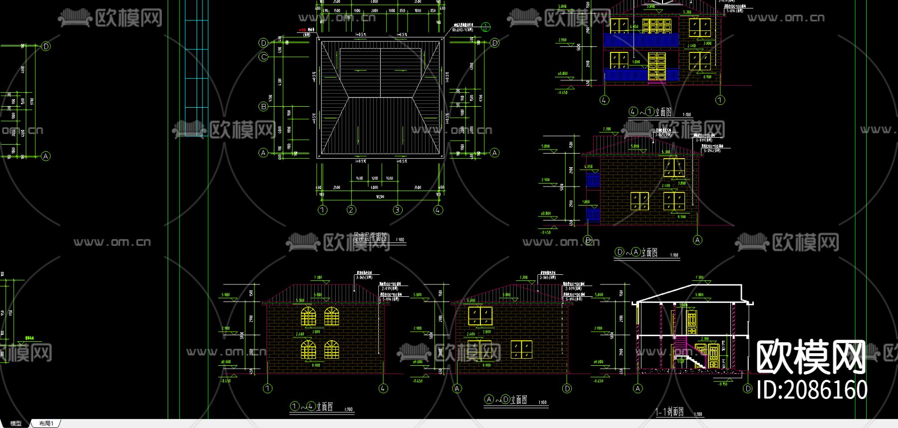 多层别墅建筑CAD施工图下载（渲染图1）
