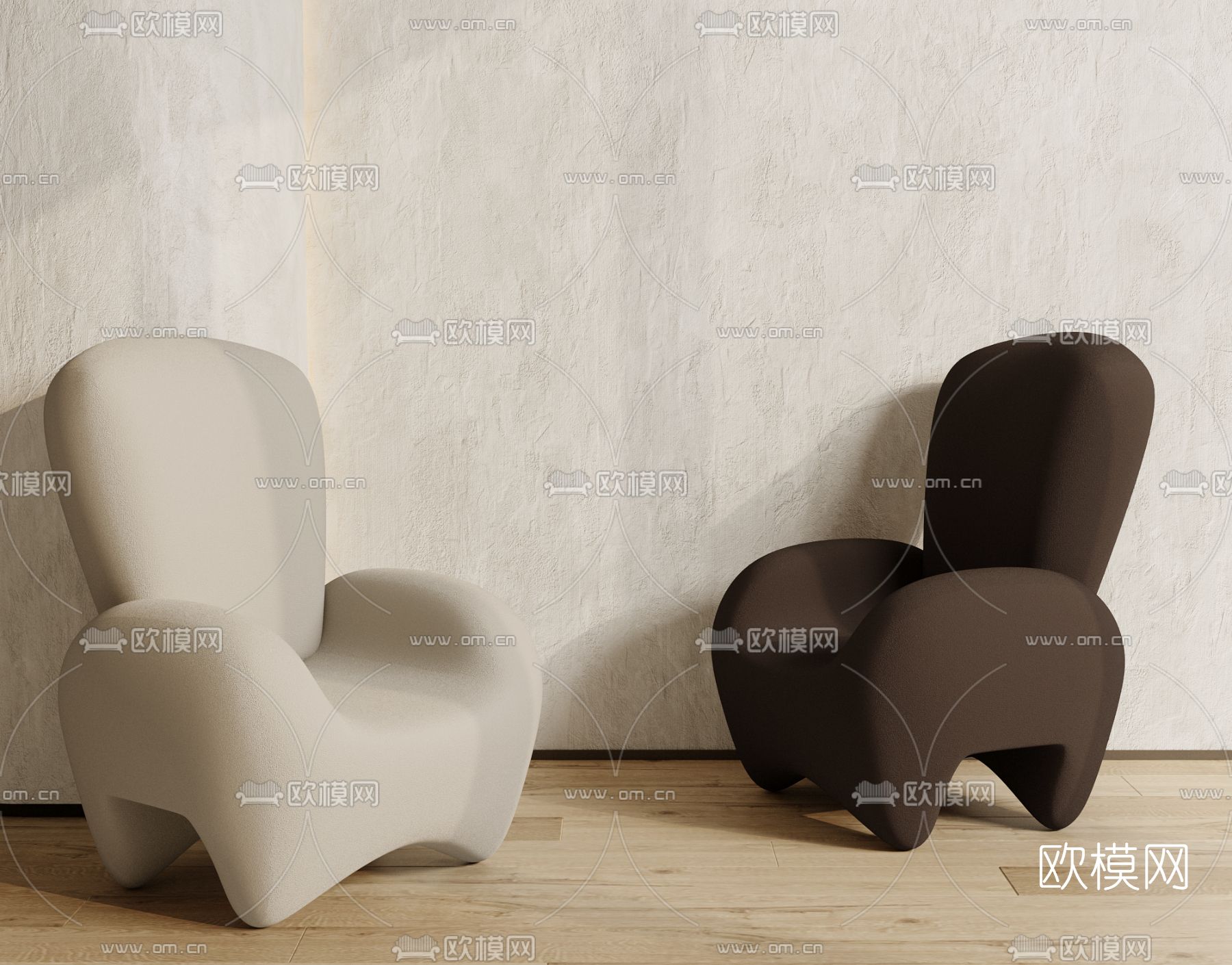 侘寂布艺休闲沙发3d模型下载