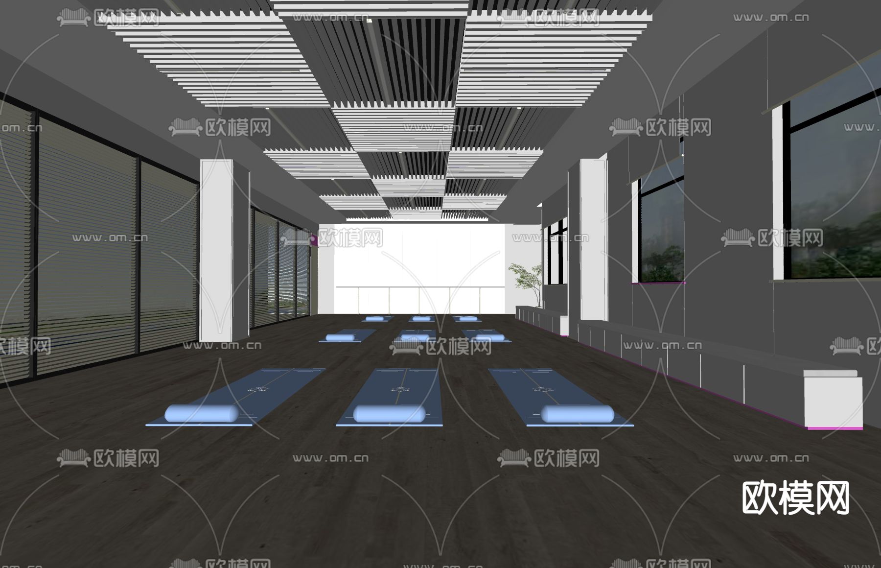 现代瑜伽室su模型下载（渲染图2）
