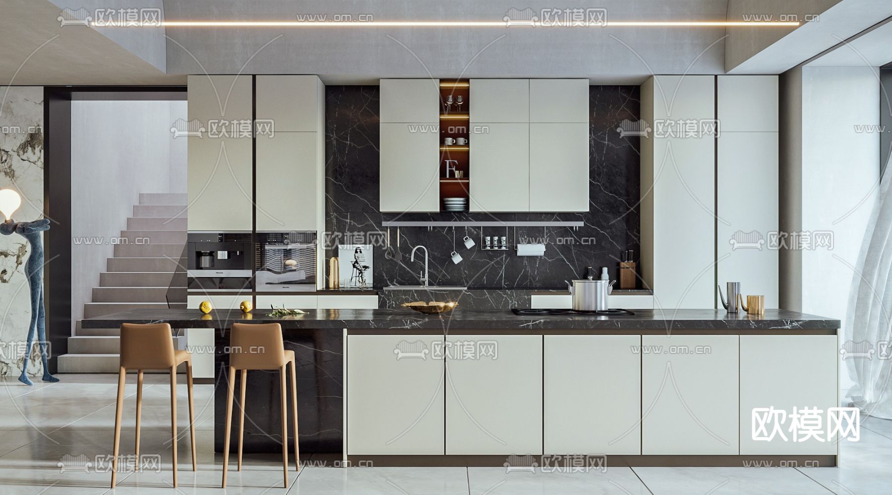 现代橱柜su模型下载（渲染图1）