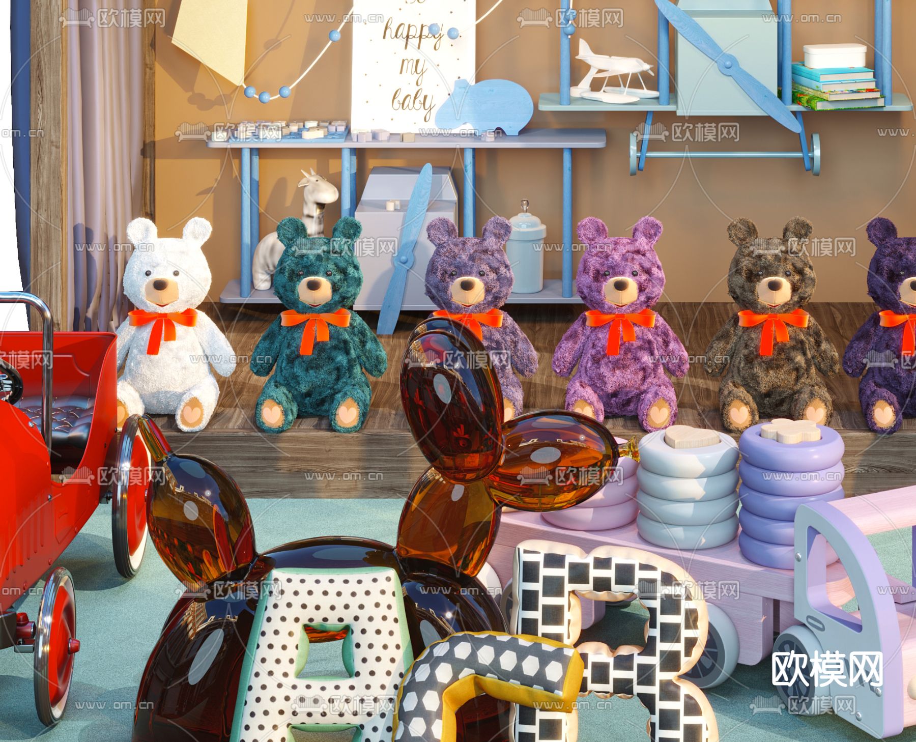 现代儿童毛绒玩具3d模型下载（渲染图3）