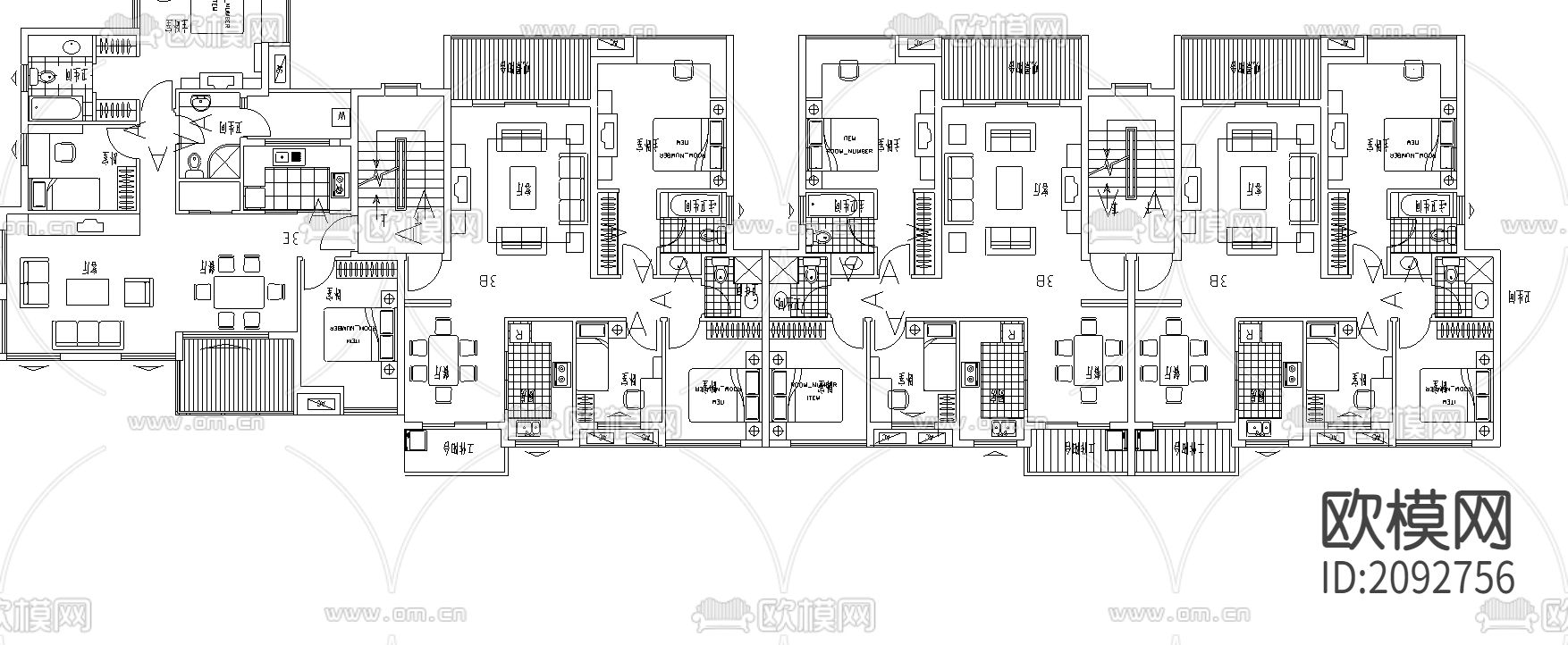多层小高层典型组团CAD平面图下载（渲染图2）