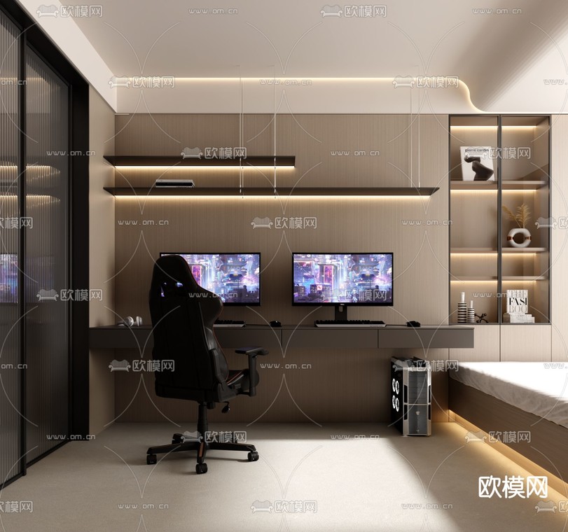 现代榻榻米电竞房3d模型下载_ID11923619_3dmax免费模型-欧模网
