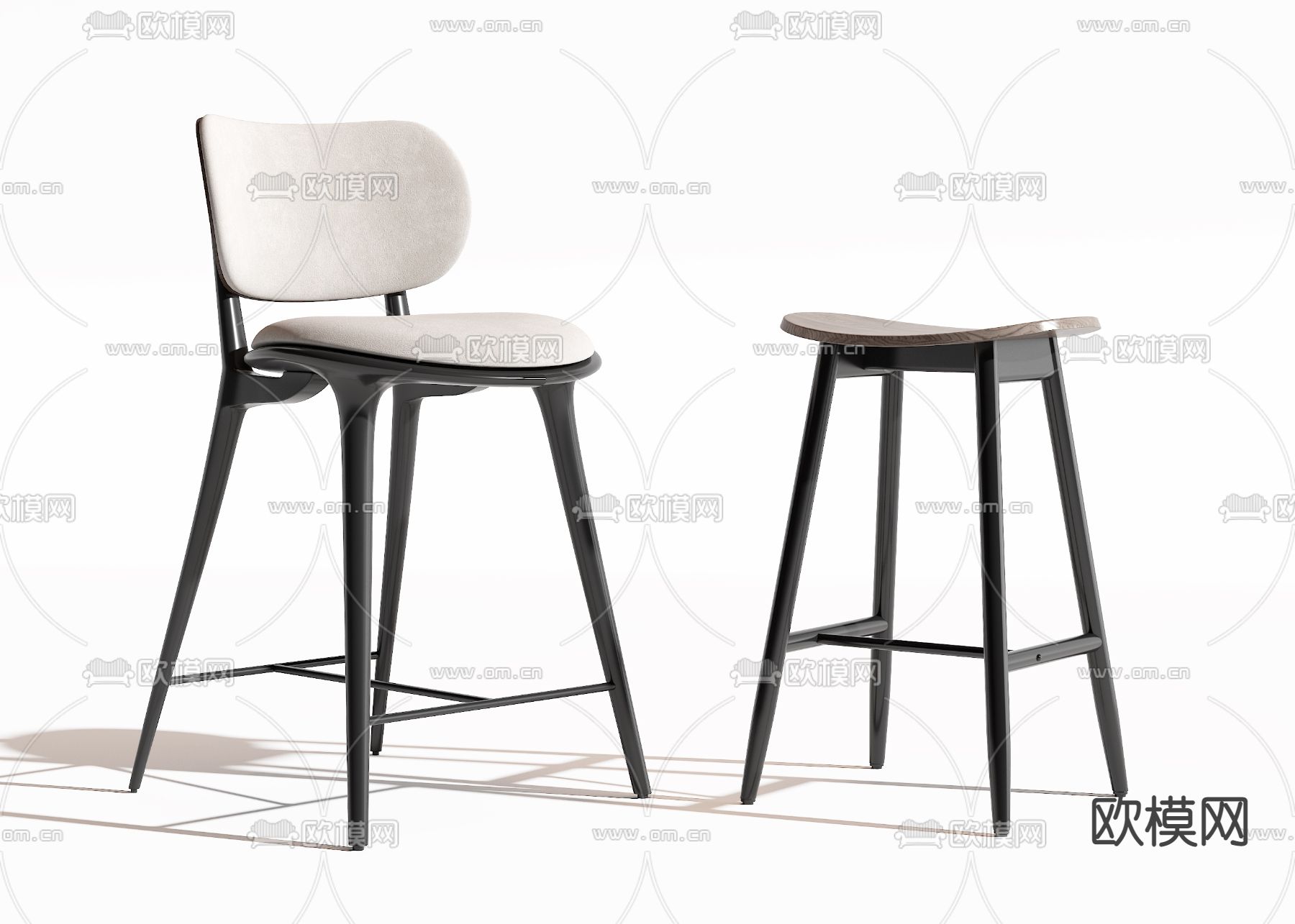 现代布艺吧台椅3d模型下载
