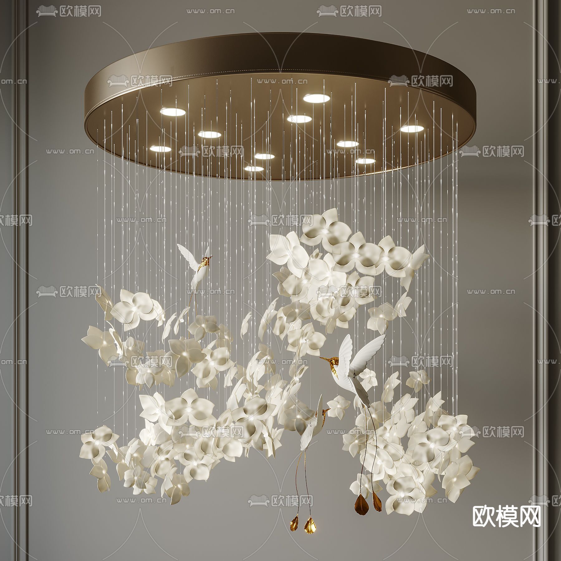 新中式花鸟吊灯su模型下载（渲染图1）