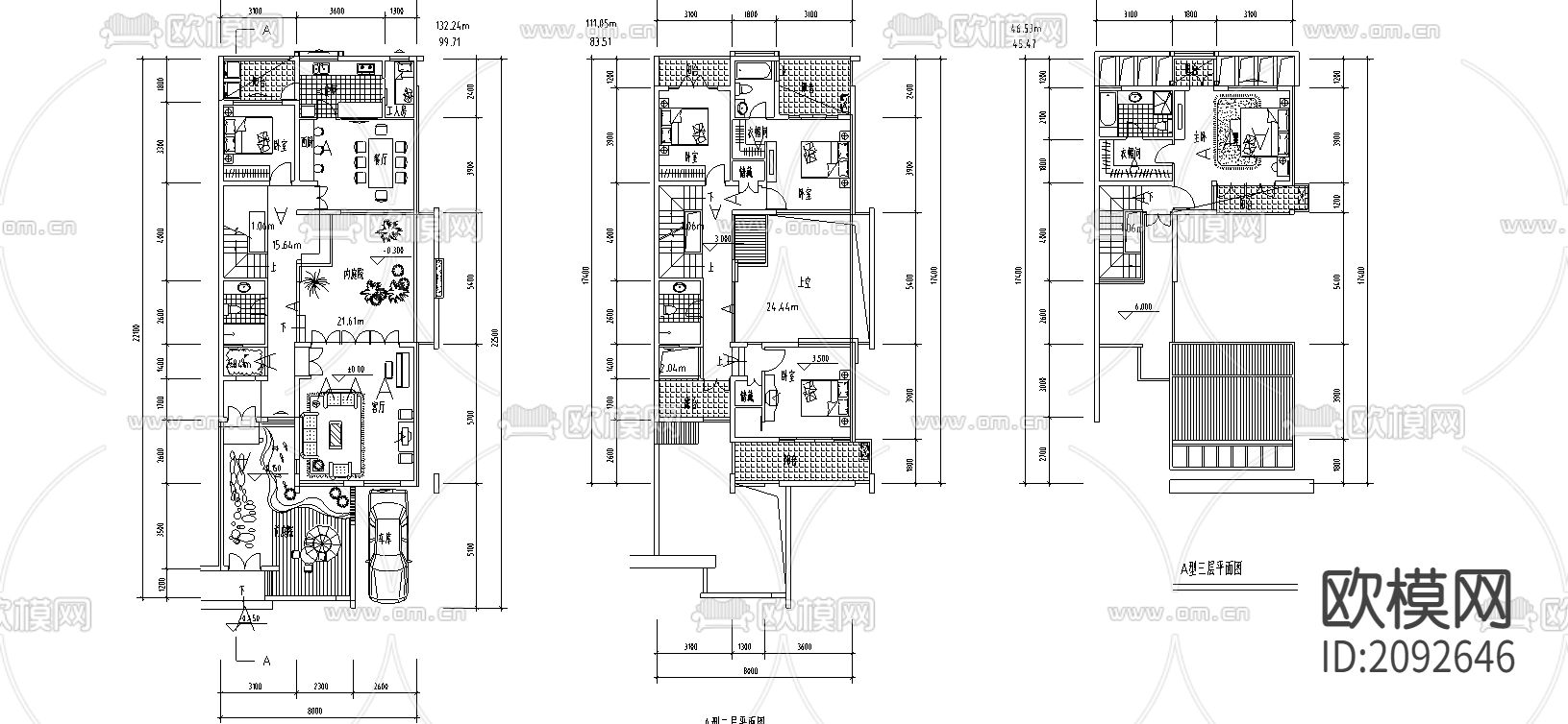 A型别墅平立剖面CAD图下载（渲染图5）