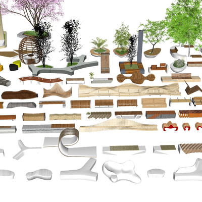  现代异形树池座椅su模型 