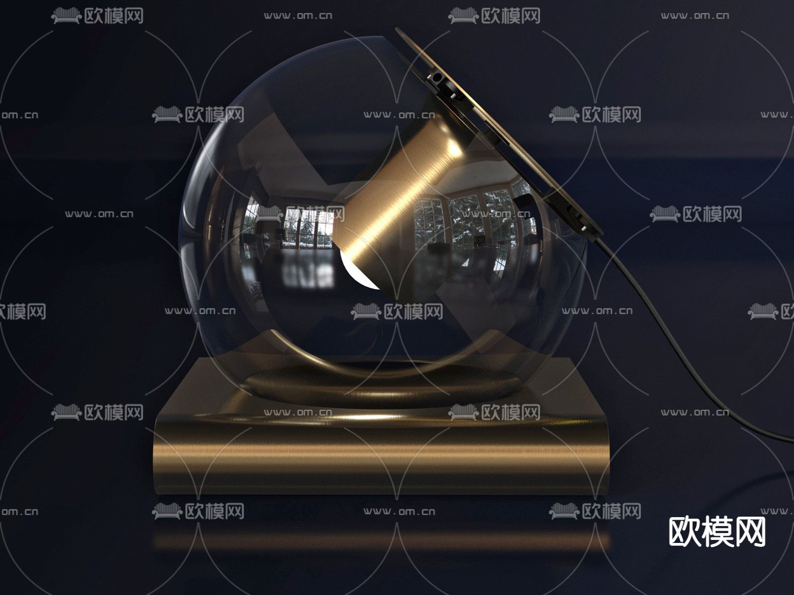 现代简约黄铜玻璃艺术台灯免费3d模型下载