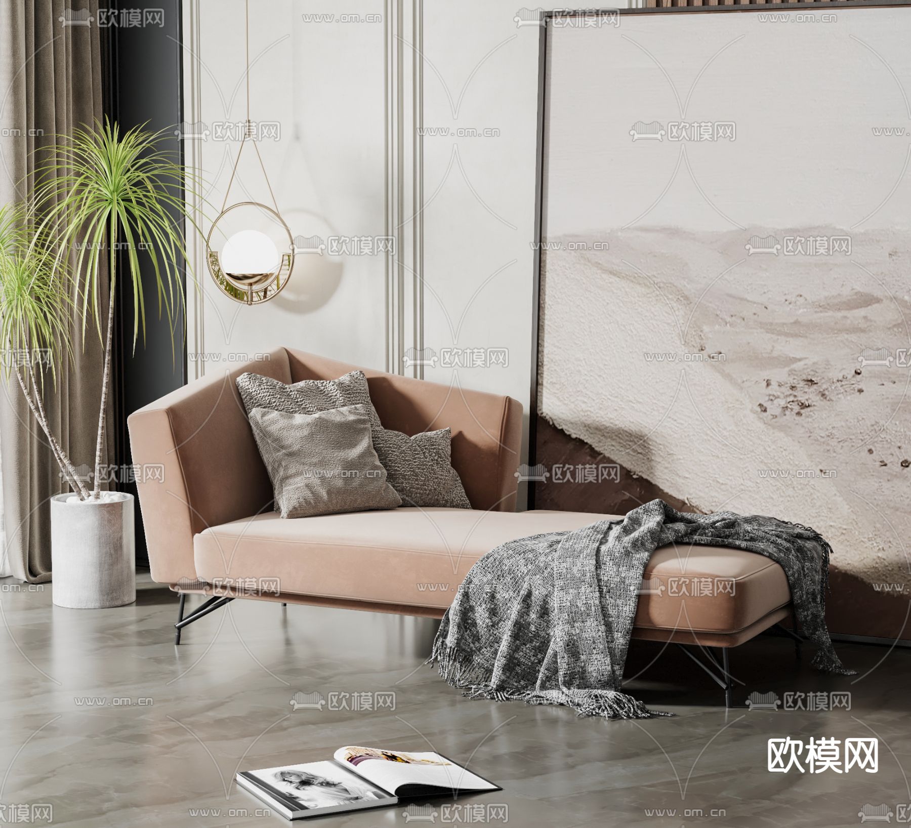 现代布艺贵妃椅3d模型下载