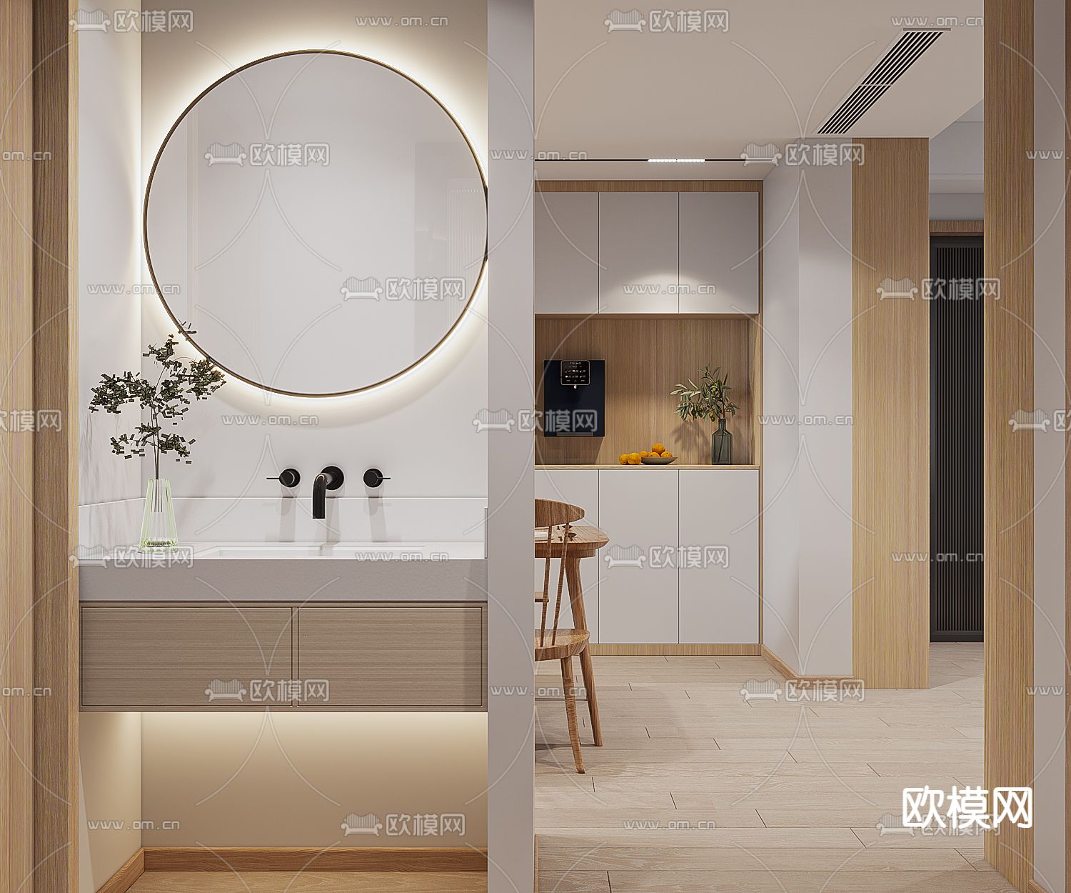 日式简约客餐厅3d模型下载（渲染图5）