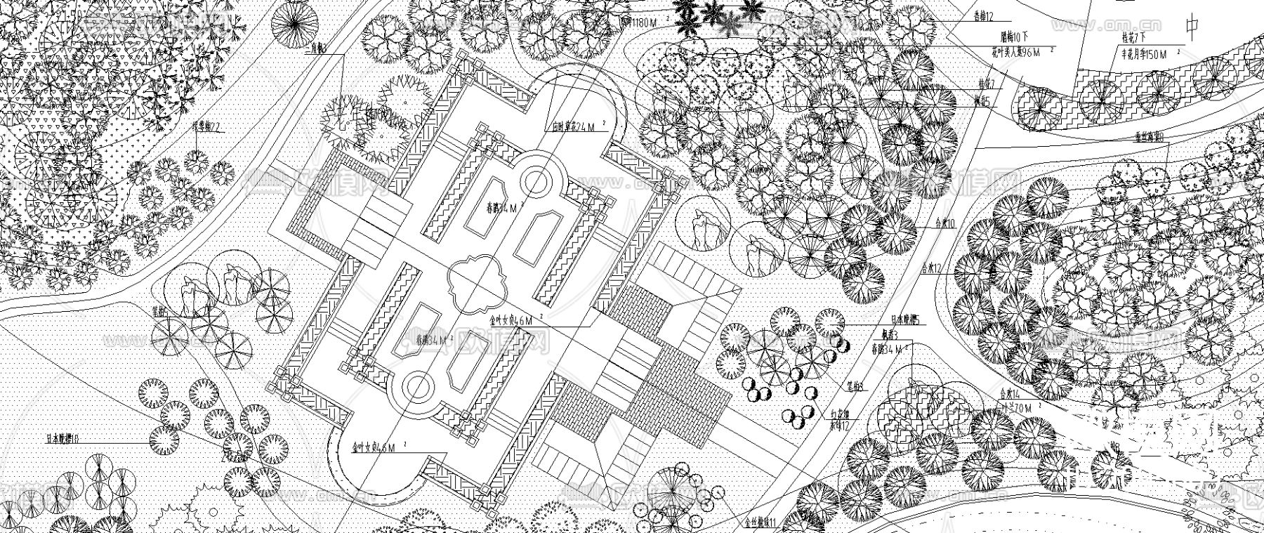 小区公园绿化CAD施工图下载（渲染图1）