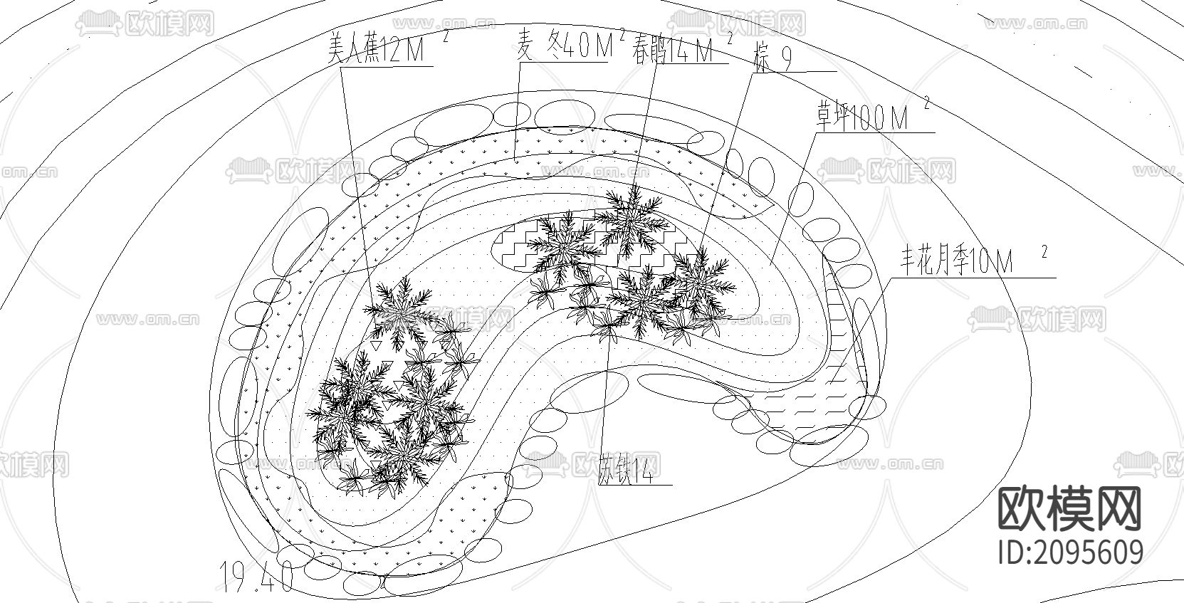 小区公园绿化CAD施工图下载（渲染图3）