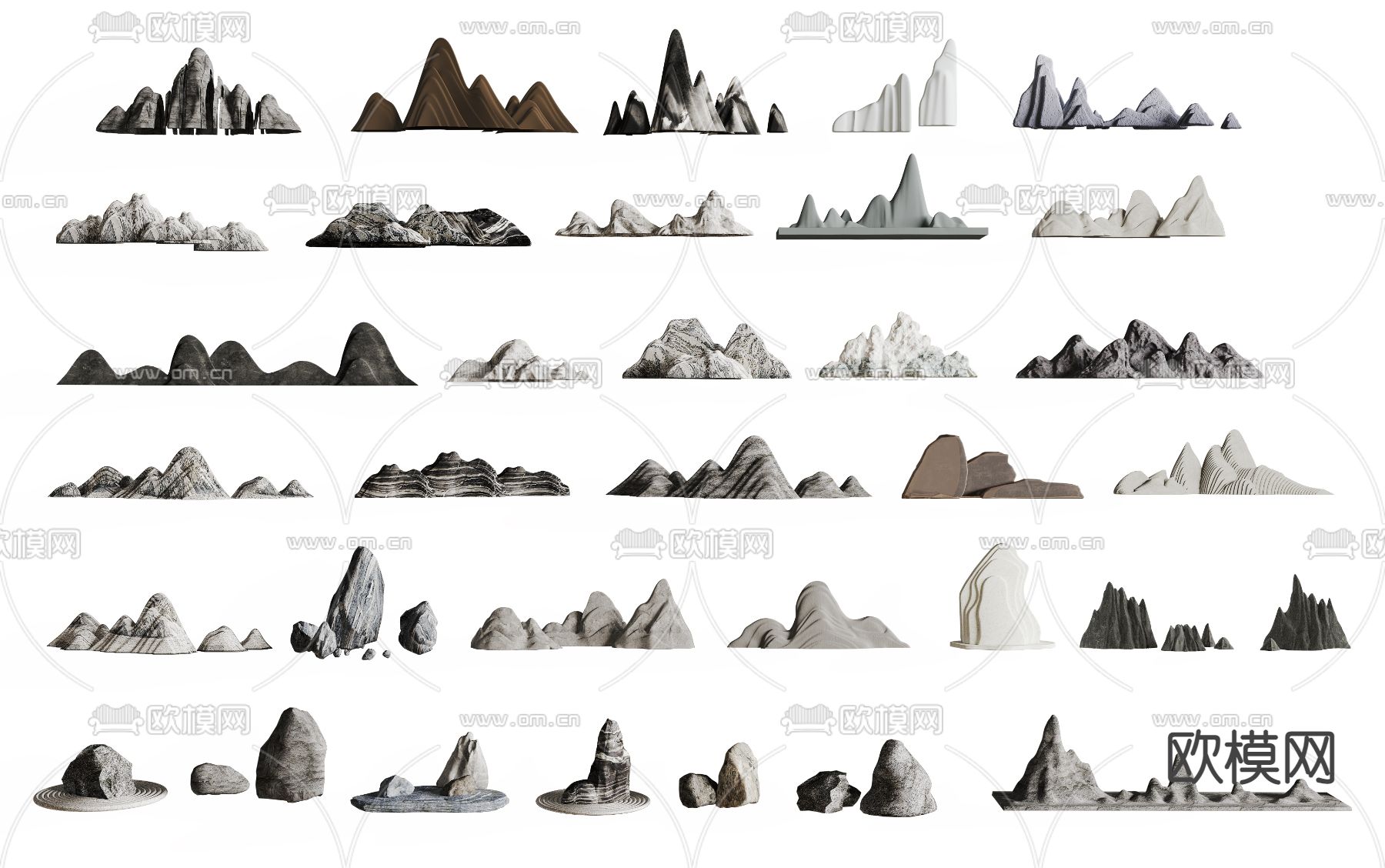 新中式假山雪浪石3d模型下载