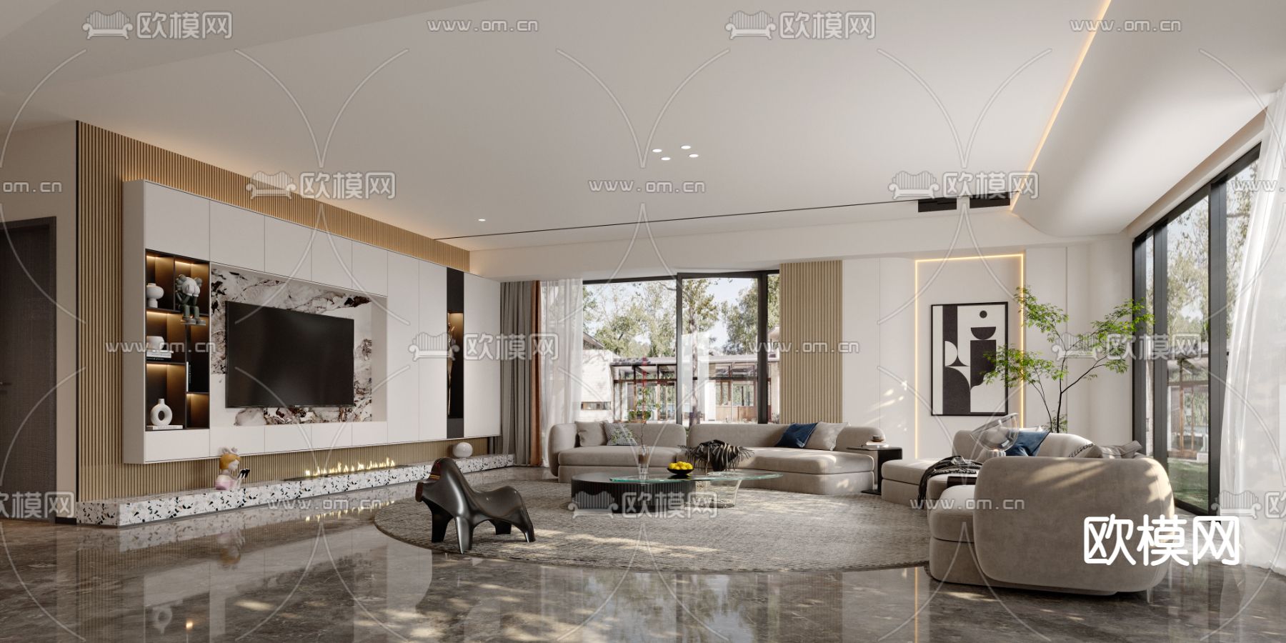 现代轻奢客厅3d模型下载（渲染图1）
