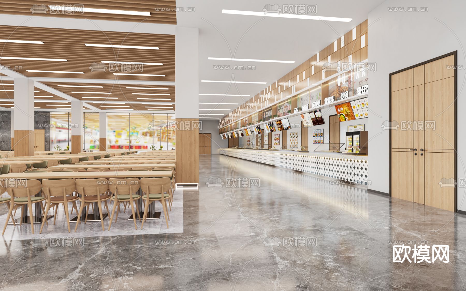 现代学校食堂3d模型下载（渲染图1）