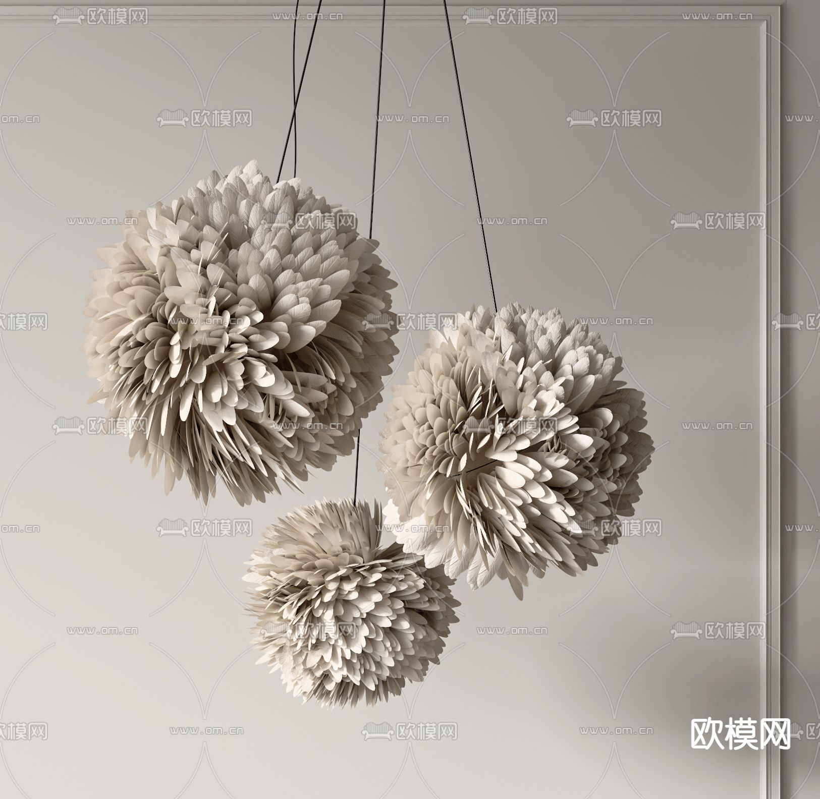 侘寂羽毛装饰吊灯3d模型下载（渲染图3）