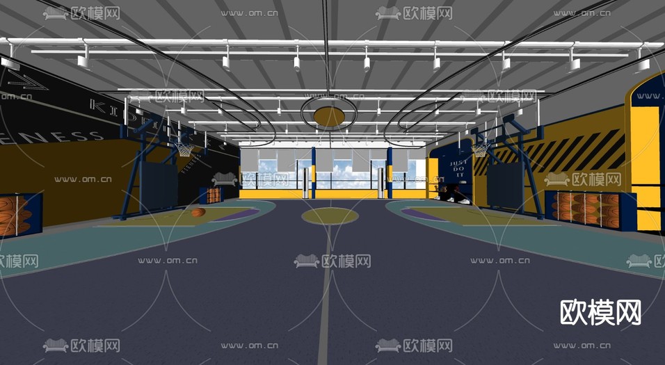 现代学校室内篮球馆su模型下载(渲染图2)
